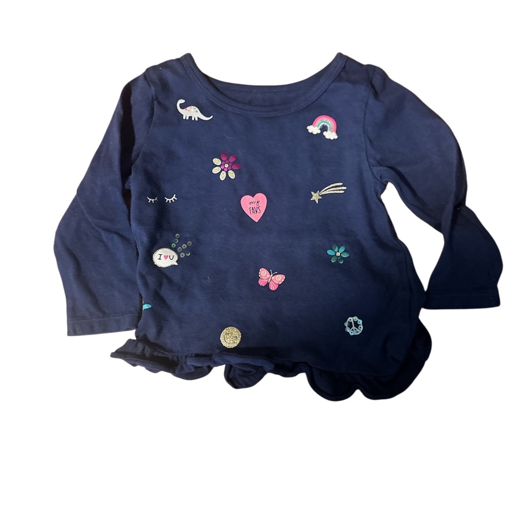 Navy Blue baby girl shirt with cute textured prints